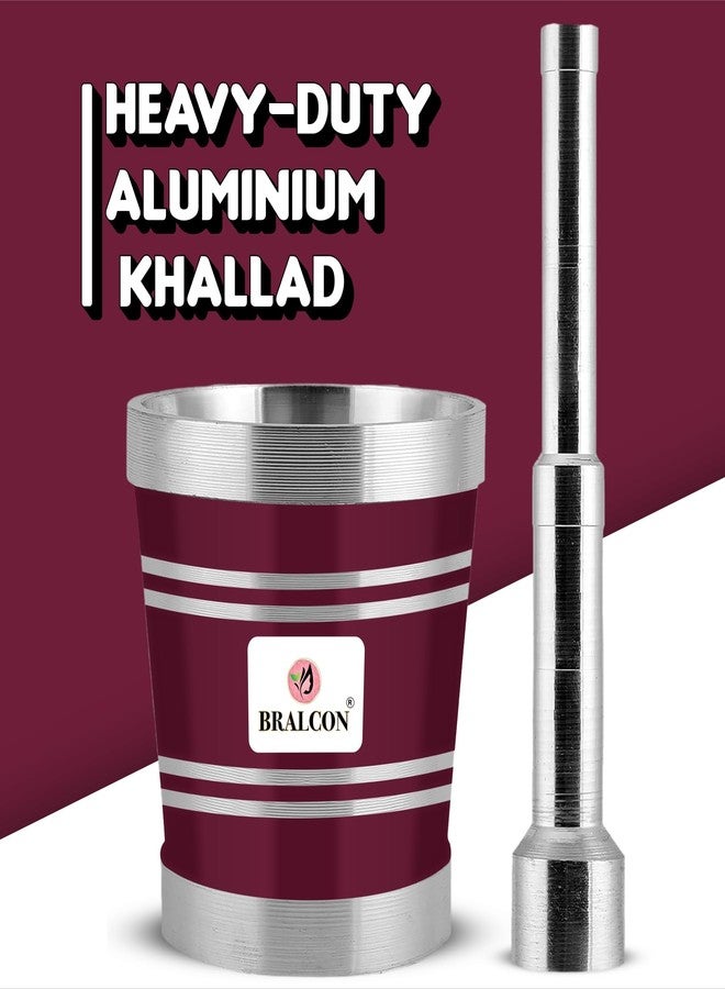 BRALCON BRLACON Premium Aluminium Mortar & Pestle Set - Maroon & Silver Finish - Heavy Duty Spice Grinder for Kitchen, Herbs & Masalas - 380gm - Image 2